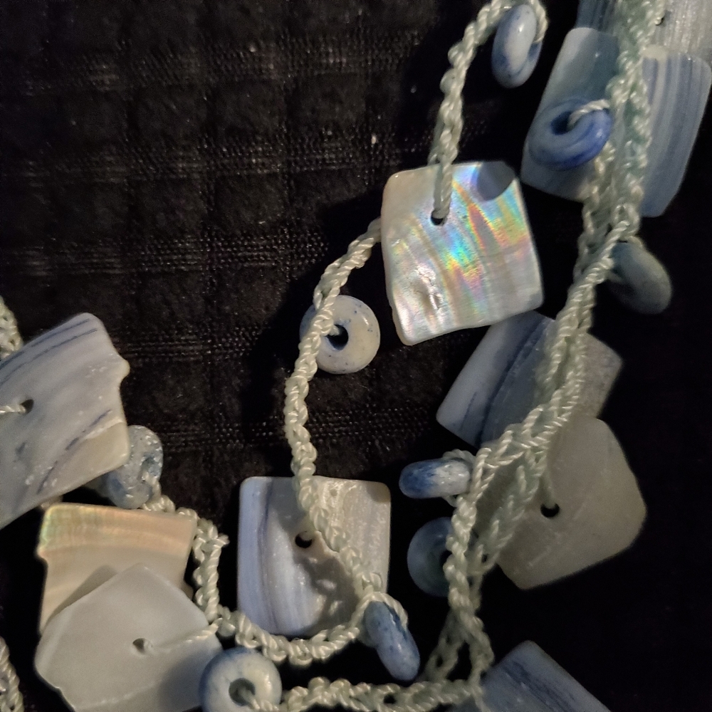 Elegant Blue Beaded  Made Of Natural Mother-Of-Pearl Necklace